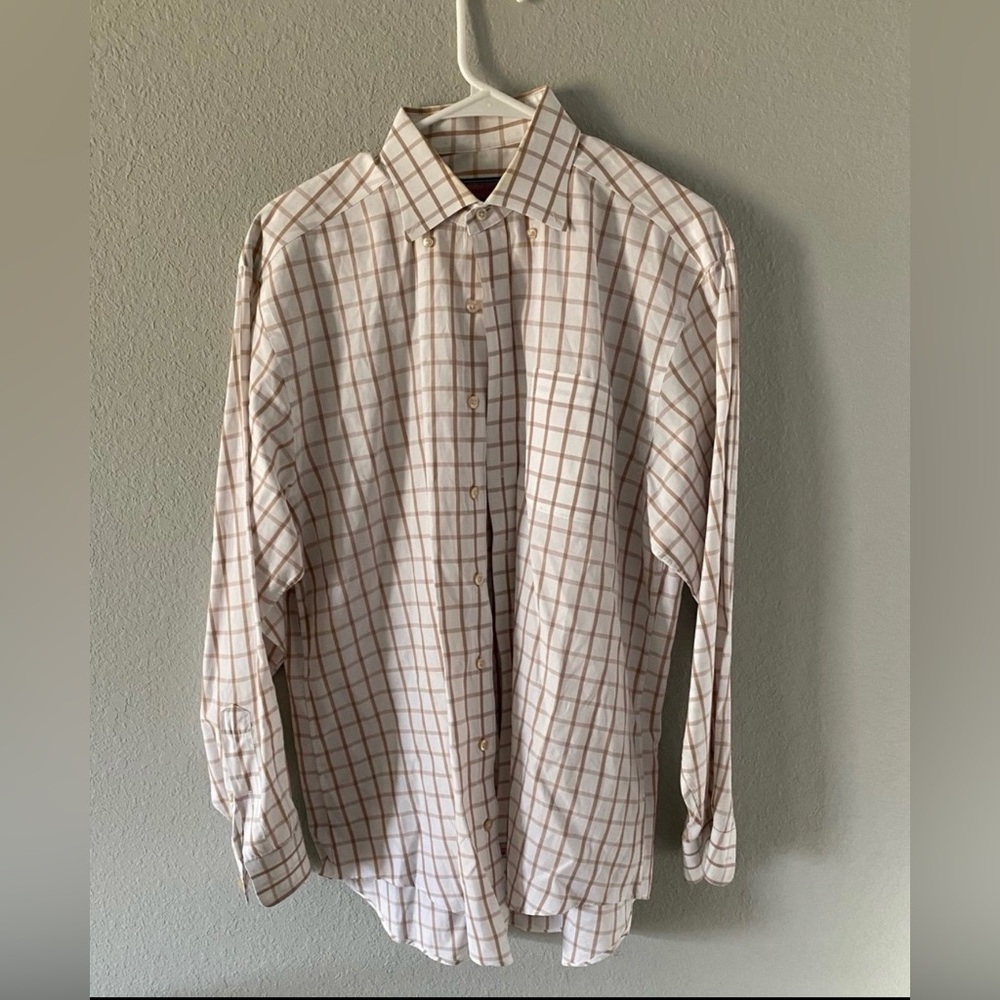 Vineyard Vines Shirt Long Sleeve Murray 100% Cotton Tan Check Preppy Size M